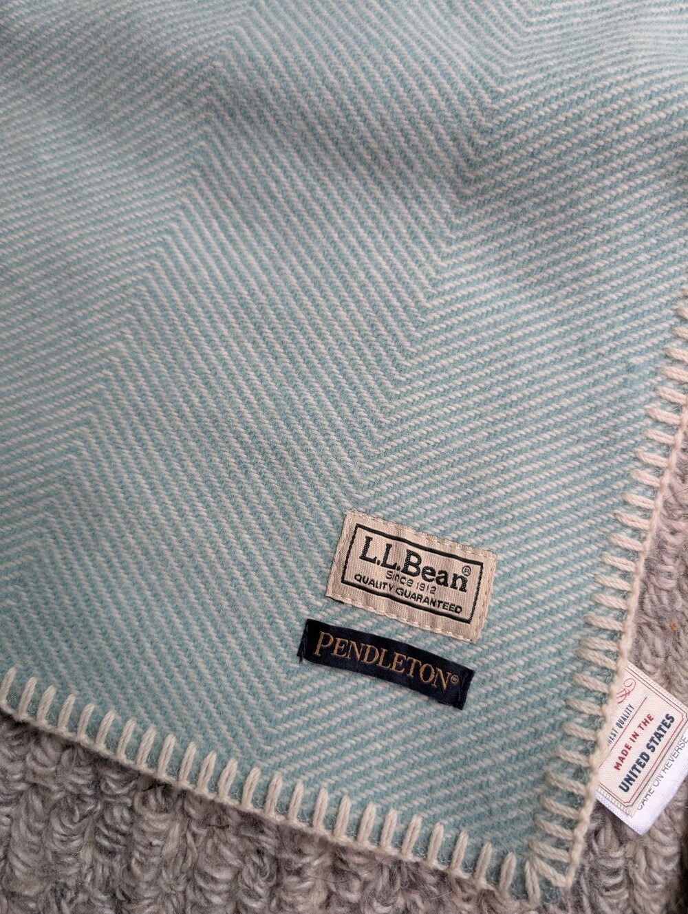 L.L. Bean Pendleton Gray/Cream Herringbone King Washable 100% Wool Blanket $289